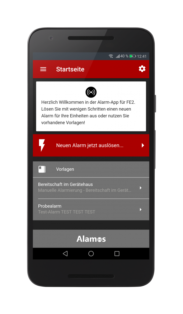 Startbildschirm mit sofortiger Alarmierung Startbildschirm mit sofortiger Alarmierung